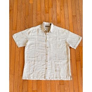 Cubavera Mens Tan Linen Blend Short Sleeve Guayabera Shirt Large Cuban Safari